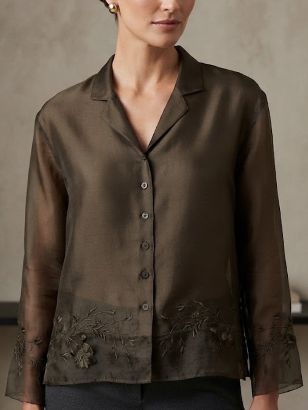 Silk Land Vintage Silk Embroidered Mandarin Collar Button-Down Blouse Jacket M